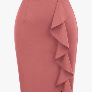 GRACE KARIN Women's Ruffle Bodycon Knee Length Midi Pencil Skirt Dark Pink